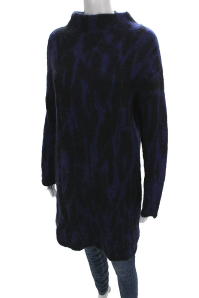 Karen Millen Unisex Dark Blue Animal Print Mock Neck Pullover Long Sleeve Size M