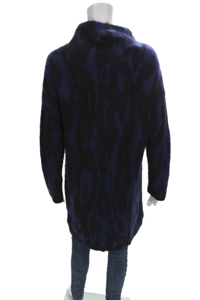 Karen Millen Unisex Dark Blue Animal Print Mock Neck Pullover Long Sleeve Size M