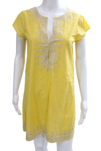 Calypso Saint Barth Womens Yellow Kaftan Dress Cotton Short Sleeve Size XS