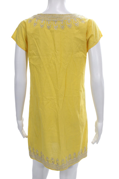 Calypso Saint Barth Womens Yellow Kaftan Dress Cotton Short Sleeve Size XS