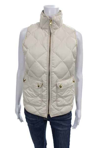 J Crew Womens Beige Quilted Puffer Jacket High Neck Argyle Size 2XS