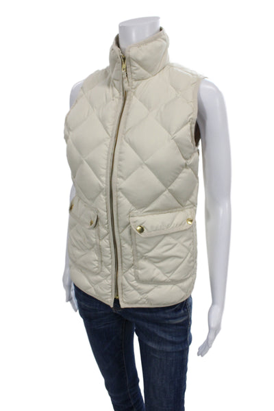 J Crew Womens Beige Quilted Puffer Jacket High Neck Argyle Size 2XS