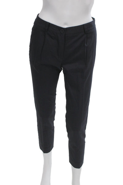 Club Monaco Women Cropped Ankle Dress Pants Dark Blue Striped Petite Size 00