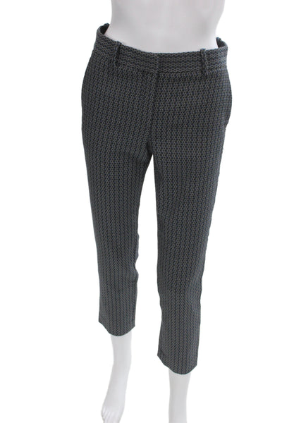 Theory Womens Ankle Cropped Dress Pants Dark Gray Geometric Button Size 0