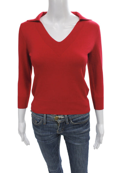 Nanette Lepore Womens Red Collared 3/4 Sleeve Pullover Sweater Size XS