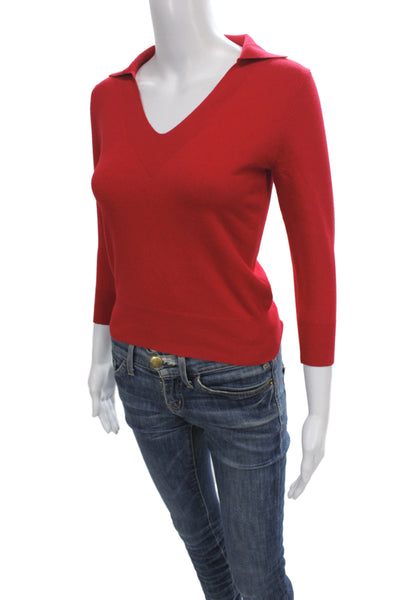 Nanette Lepore Womens Red Collared 3/4 Sleeve Pullover Sweater Size XS