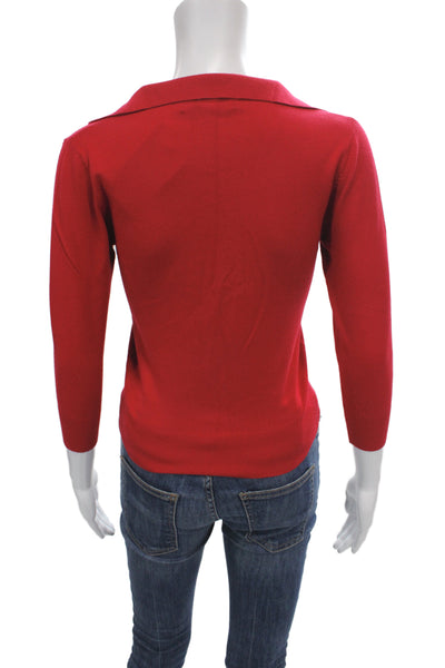 Nanette Lepore Womens Red Collared 3/4 Sleeve Pullover Sweater Size XS