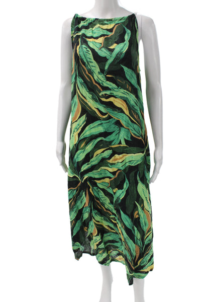 Rachel Zoe Women Maxi Floral Linen Boat Neck Sleeveless Dress Multicolor Size M