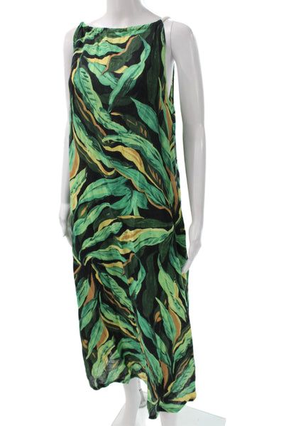 Rachel Zoe Women Maxi Floral Linen Boat Neck Sleeveless Dress Multicolor Size M