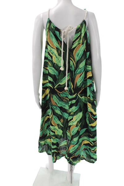 Rachel Zoe Women Maxi Floral Linen Boat Neck Sleeveless Dress Multicolor Size M