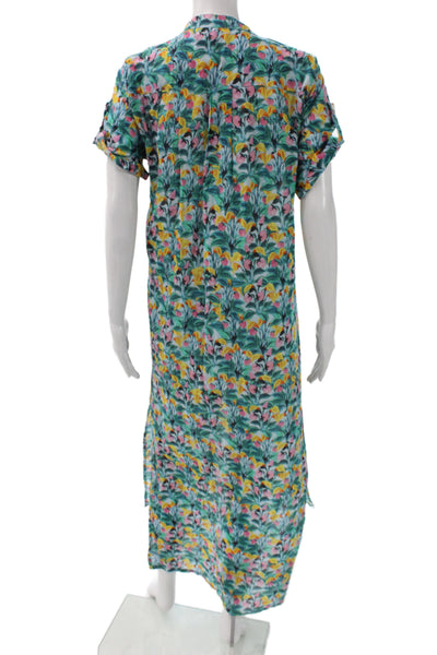ONIA Womens Maxi Tropical Floral Collared Button Short Sleeve Dress Size S