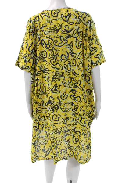 ONIA Womens Kaftan Dress Yellow V Neck Short Sleeve Geometric Size M