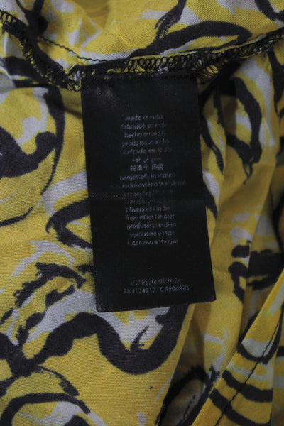 ONIA Womens Kaftan Dress Yellow V Neck Short Sleeve Geometric Size M