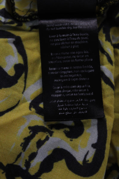 ONIA Womens Kaftan Dress Yellow V Neck Short Sleeve Geometric Size M
