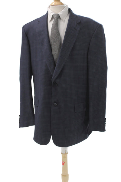 Hart Schaffner Marx Mens 2 Piece Classic Blue Plaid Suit Jacket Size 48