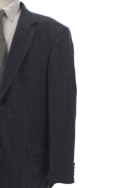 Hart Schaffner Marx Mens 2 Piece Classic Blue Plaid Suit Jacket Size 48