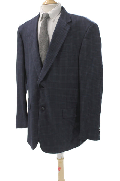 Hart Schaffner Marx Mens 2 Piece Classic Blue Plaid Suit Jacket Size 48