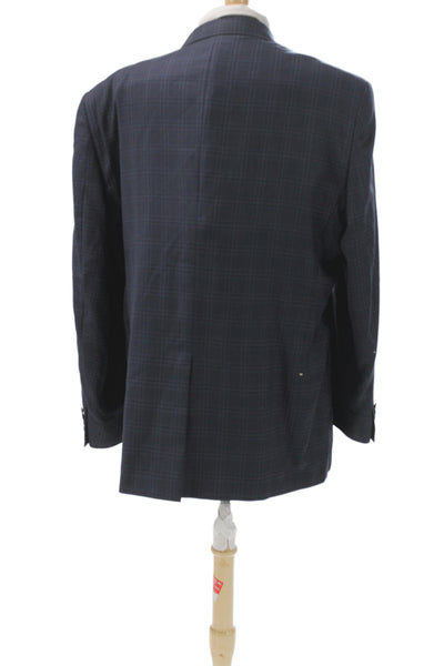 Hart Schaffner Marx Mens 2 Piece Classic Blue Plaid Suit Jacket Size 48