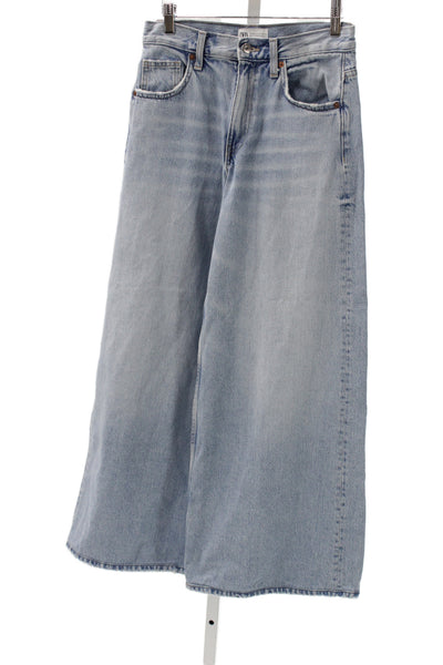 Zara Women Wide Leg Mid Rise Blue Cotton Jeans Size 2