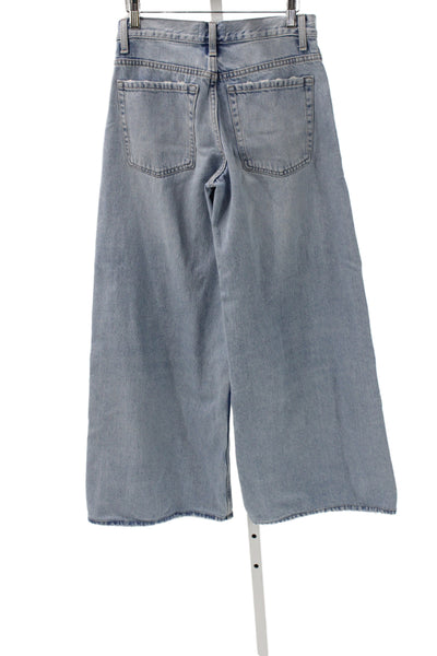 Zara Women Wide Leg Mid Rise Blue Cotton Jeans Size 2