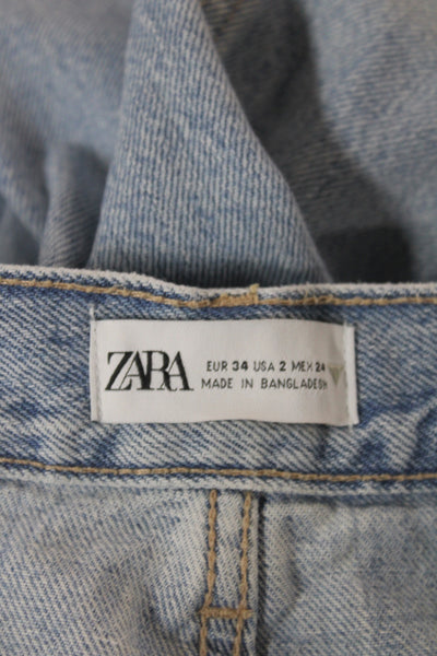 Zara Women Wide Leg Mid Rise Blue Cotton Jeans Size 2
