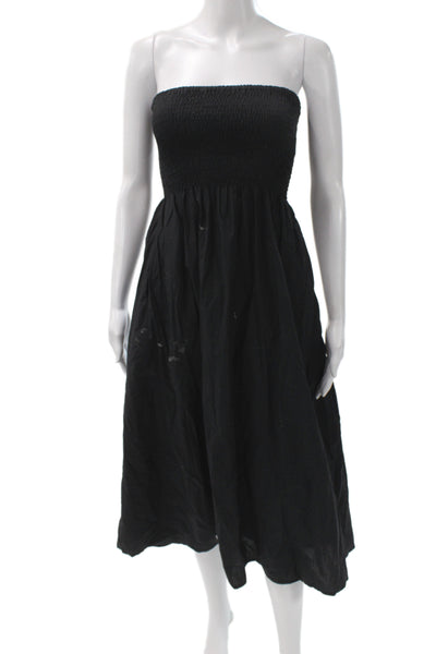 Faithfull The Brand Women Strapless Sundress Black Cotton Mid Calf Size 2