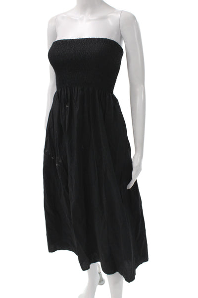 Faithfull The Brand Women Strapless Sundress Black Cotton Mid Calf Size 2