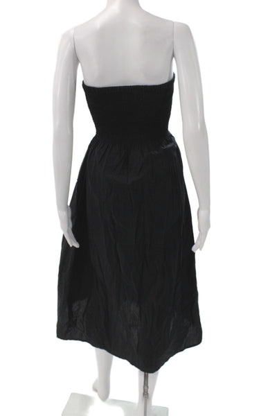 Faithfull The Brand Women Strapless Sundress Black Cotton Mid Calf Size 2