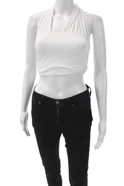 Zara Women Cropped Halter Tank White Sleeveless Size S