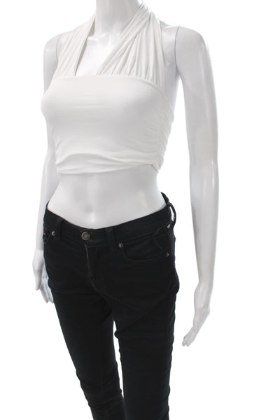 Zara Women Cropped Halter Tank White Sleeveless Size S