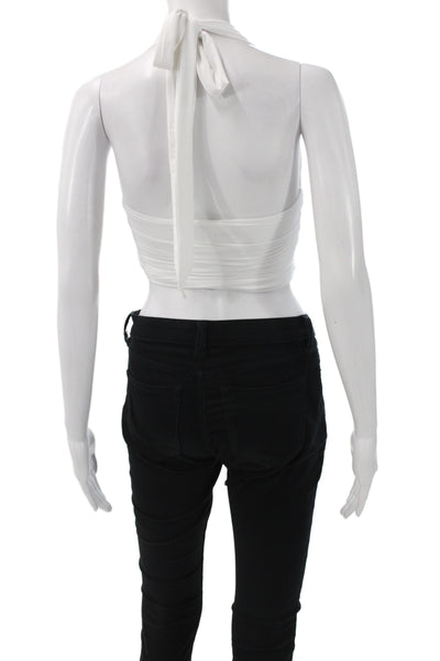 Zara Women Cropped Halter Tank White Sleeveless Size S