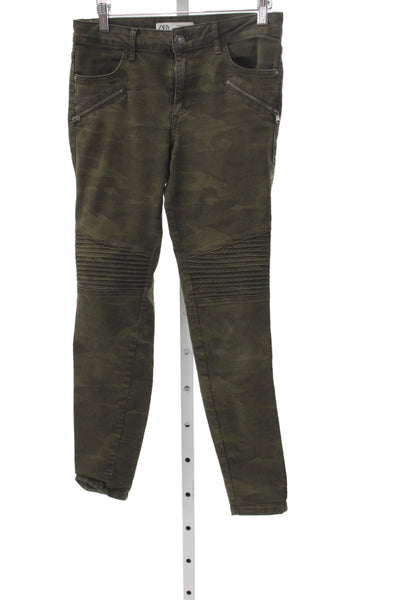 Zara Women Skinny Biker Camouflage Jeans Green Size 6