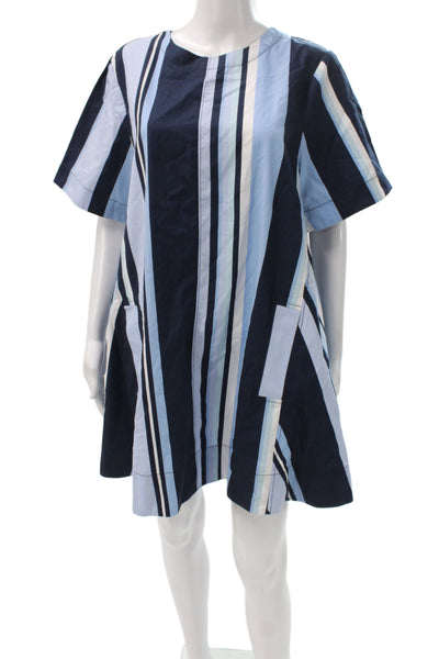Maeve Anthropologie Womens Shift Dress Blue Striped Cotton Short Sleeve Size M