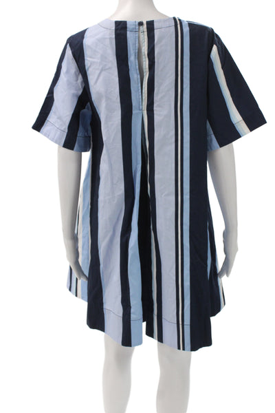 Maeve Anthropologie Womens Shift Dress Blue Striped Cotton Short Sleeve Size M