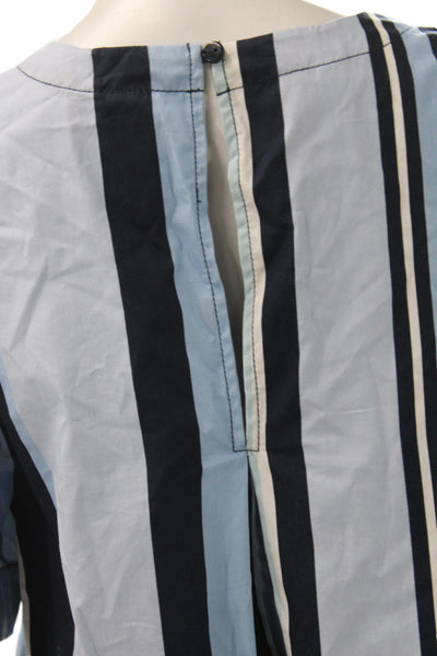 Maeve Anthropologie Womens Shift Dress Blue Striped Cotton Short Sleeve Size M