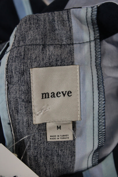 Maeve Anthropologie Womens Shift Dress Blue Striped Cotton Short Sleeve Size M