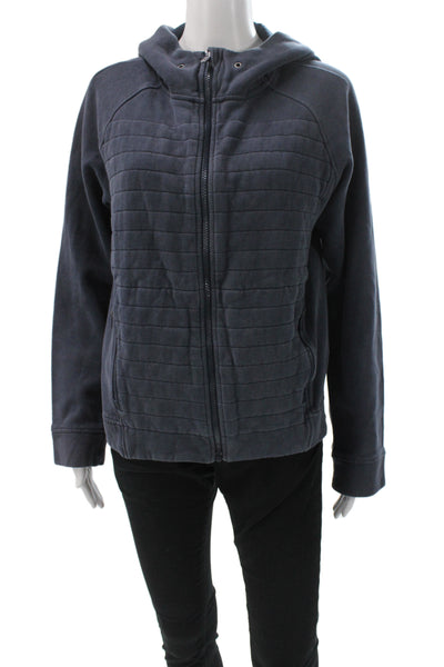 Lululemon Women Basic Jacket Blue Striped Cotton Blend Zip Athleisure Size 6