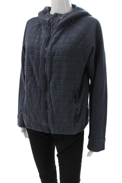 Lululemon Women Basic Jacket Blue Striped Cotton Blend Zip Athleisure Size 6