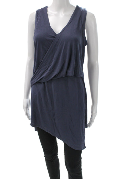 Krisa Womens Blue V-Neck Sleeveless Tunic Tank Solid Pullover Spring Size S