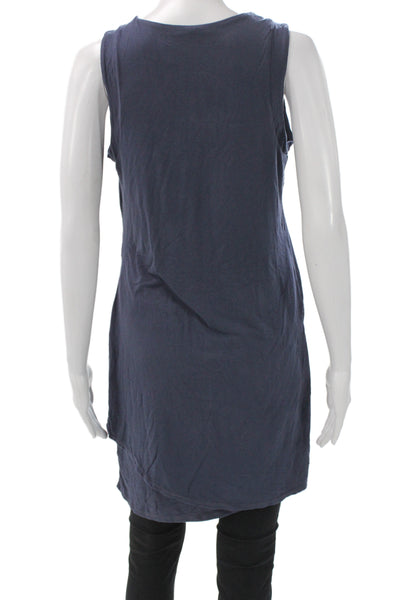 Krisa Womens Blue V-Neck Sleeveless Tunic Tank Solid Pullover Spring Size S