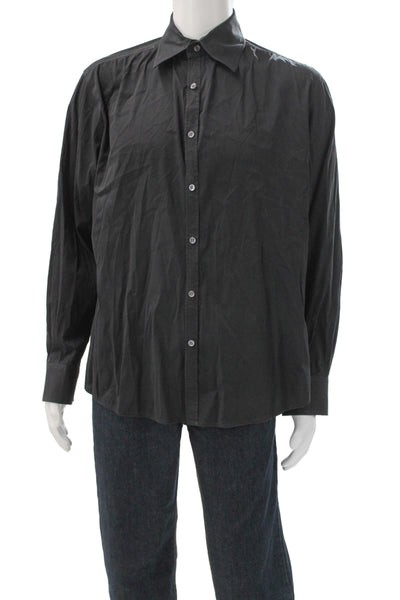 Theory Mens Button Front Long Sleeve Collared Shirt Black Size Medium