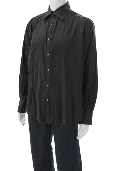 Theory Mens Button Front Long Sleeve Collared Shirt Black Size Medium