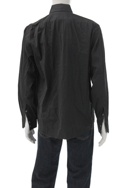 Theory Mens Button Front Long Sleeve Collared Shirt Black Size Medium
