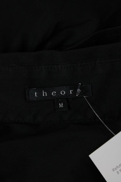 Theory Mens Button Front Long Sleeve Collared Shirt Black Size Medium