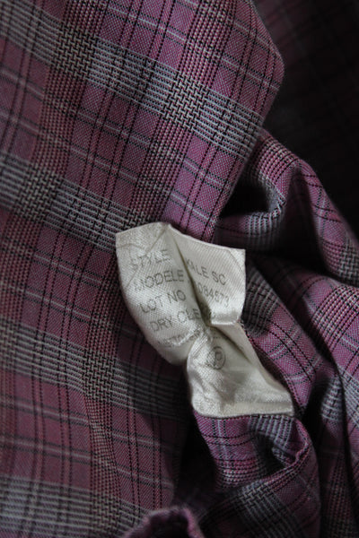 Theory Mens Button Front Long Sleeve Plaid Collared Shirt Purple Size Medium