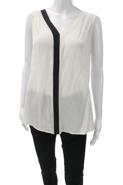 Iris Women Tunic Blouse Ivory Silk V Neck Sleeveless Colorblock Pullover Size 6