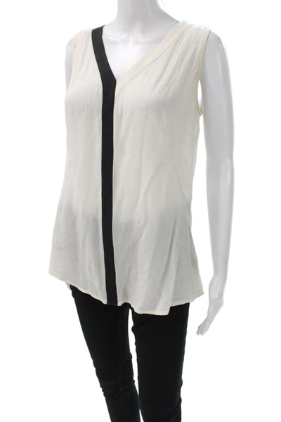 Iris Women Tunic Blouse Ivory Silk V Neck Sleeveless Colorblock Pullover Size 6