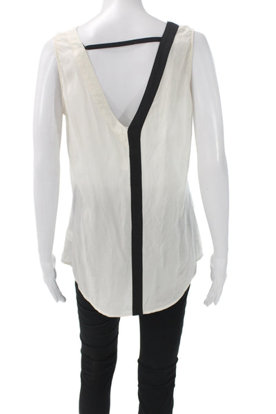 Iris Women Tunic Blouse Ivory Silk V Neck Sleeveless Colorblock Pullover Size 6