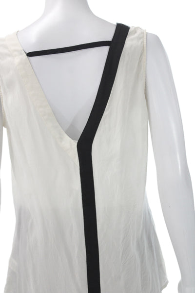 Iris Women Tunic Blouse Ivory Silk V Neck Sleeveless Colorblock Pullover Size 6