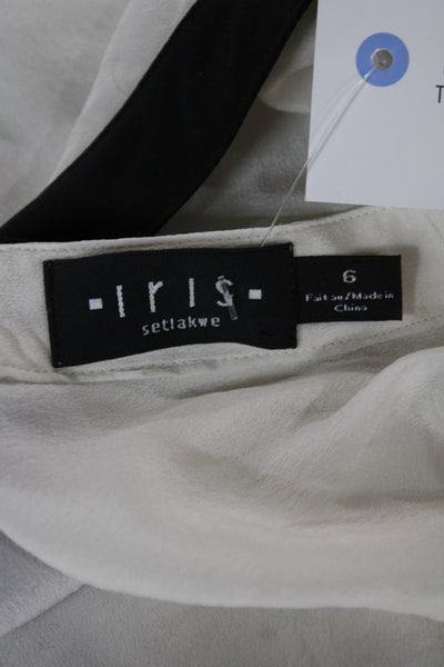 Iris Women Tunic Blouse Ivory Silk V Neck Sleeveless Colorblock Pullover Size 6